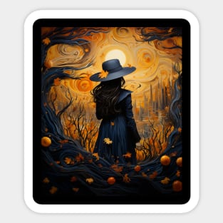 Witch Halloween Starry Night Van Gogh Aesthetic Painting Sticker